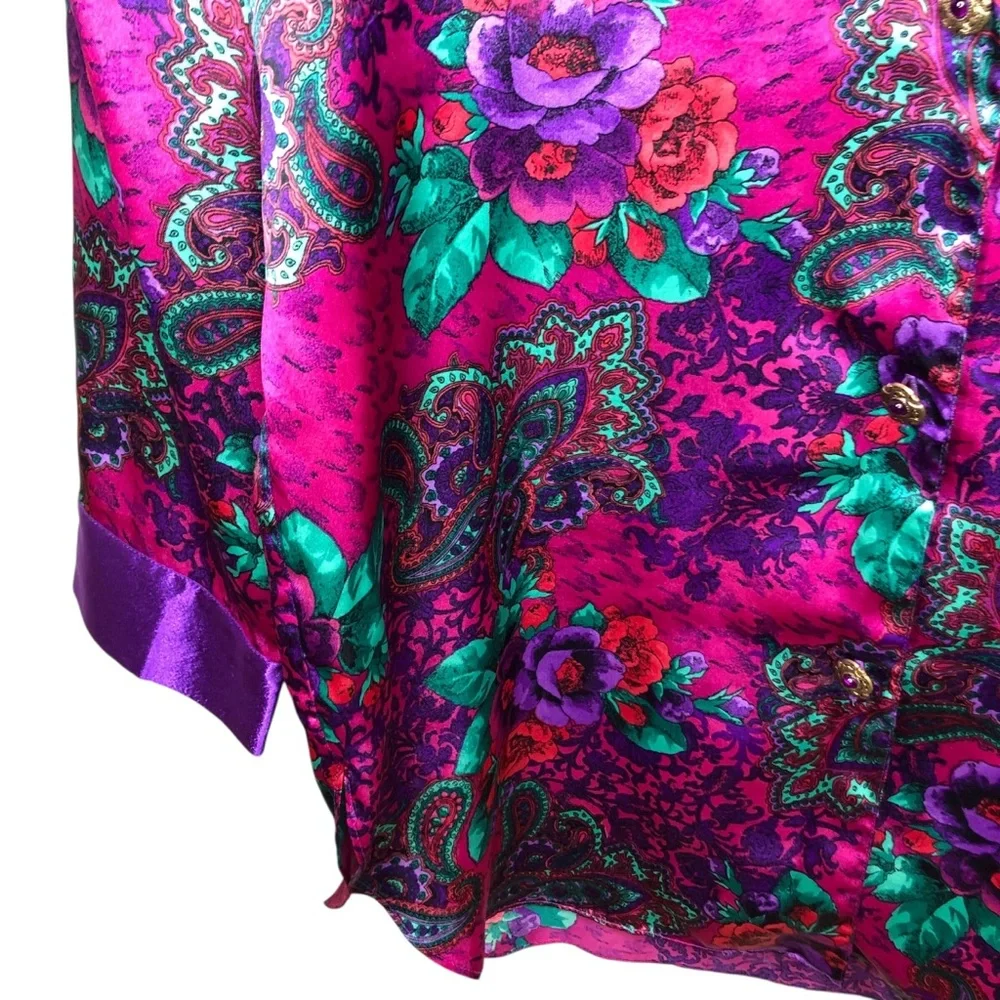 Vintage Victoria’s Secret Satin Night Shirt Gown P/S Floral Paisley Gold Label